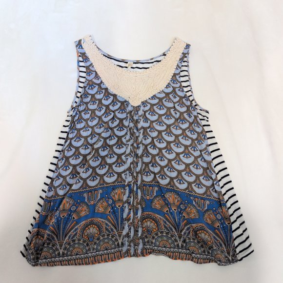 Tiny Boho Mixed-Print Crochet Yoke Tank Blouse‎ S - Picture 2 of 7